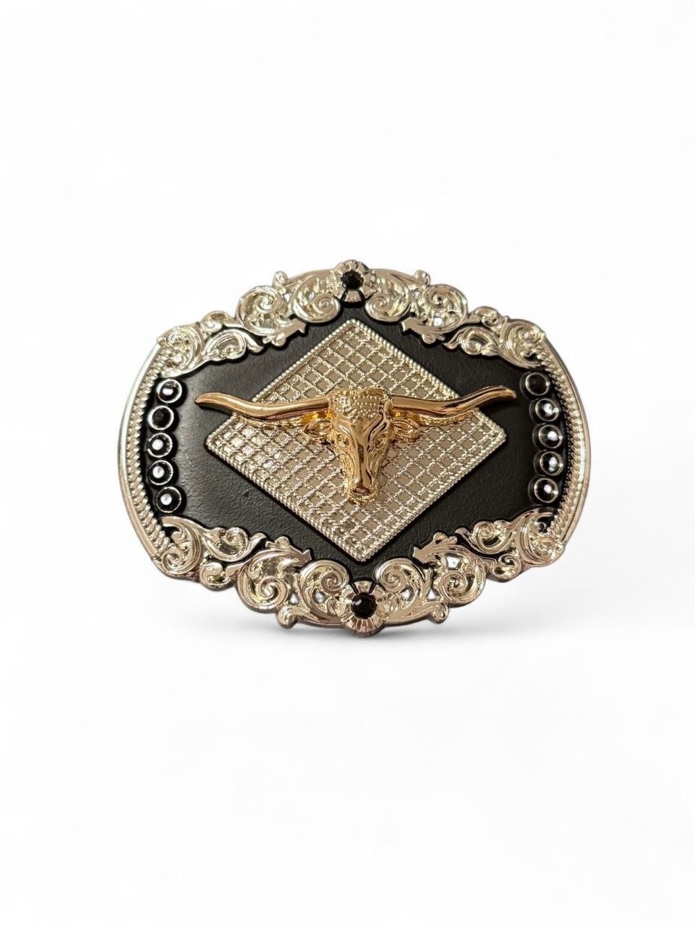 Western Longhorn Belt Buckle - Gold and Silver